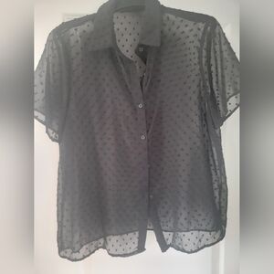 SHEIN Black Sheer Polka Dot Top